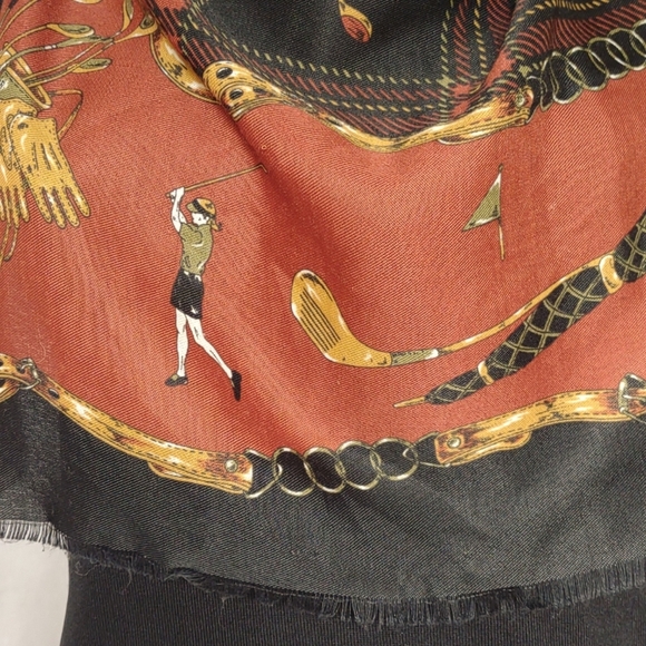 DKNY SCARF GOLFING Black Rust Cotton Square - Picture 3 of 5